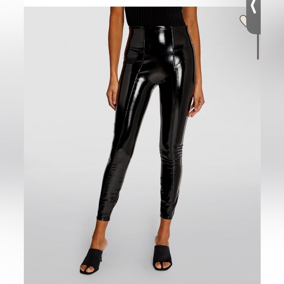 Spanx Faux Patent Leather black pull on Leggings high rise slimming 20301R large - Picture 1 of 14